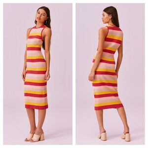 NWT FINDERS KEEPERS Candy Knit Tank Midi Dress Sz 8 Ribbed Striped Bodycon